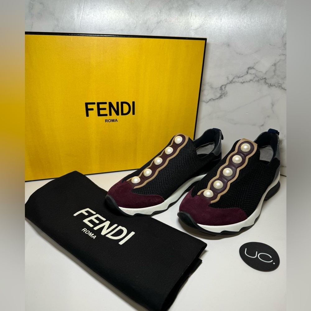 Fendi Pearl Technical Sneaker/Slip On. Size 37. Includes one Fendi Dust Bag.